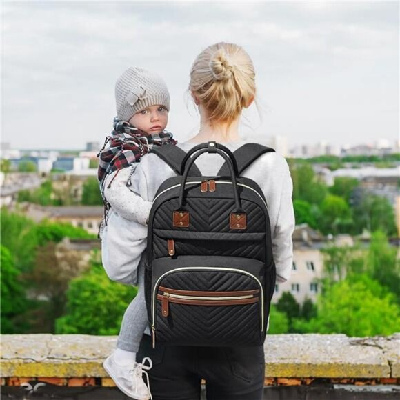 Large Diaper Bag Backpack Waterproof Baby Travel Bag Insulated Pockets Black - Picture 6 of 7